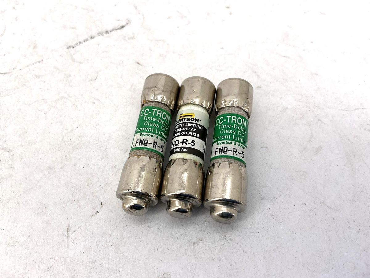 Lot of 3 New Bussmann FNQ-R-5 Limitron Current-Limiting Class CC Fuse 5A 600V