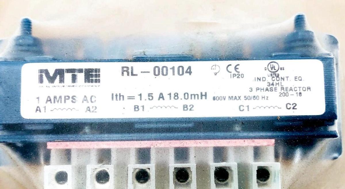 New MTE RL-00104 Line Reactor 3 Phase 1A 600V 50/60Hz