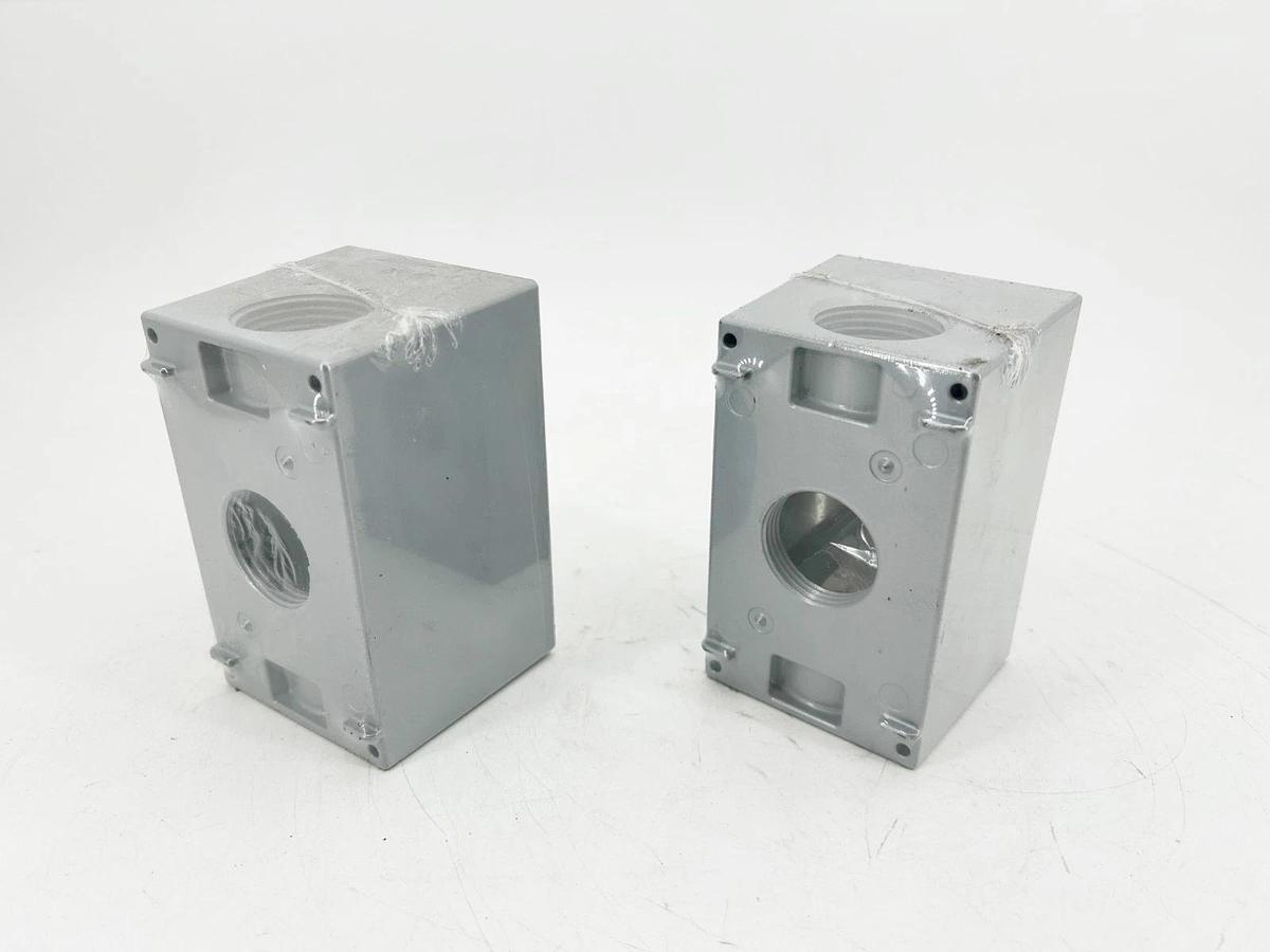 Lot of 2 New 5387-0 Weatherproof Outlet Boxes 1" Hub 1-Gang Aluminum - No Box