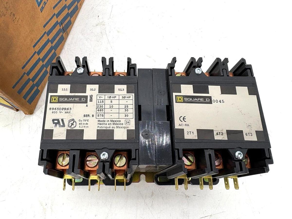 New Square D 8965DPR63V02 Reversing Hoist Contactor 110/120V Coil 60A 600VAC