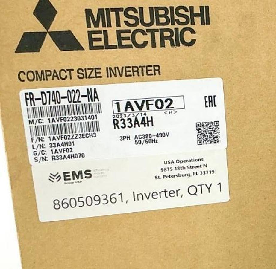 New Mitsubishi Electric FR-D740-022-NA Compact Size Inverter 480V 3PH 1AVF02