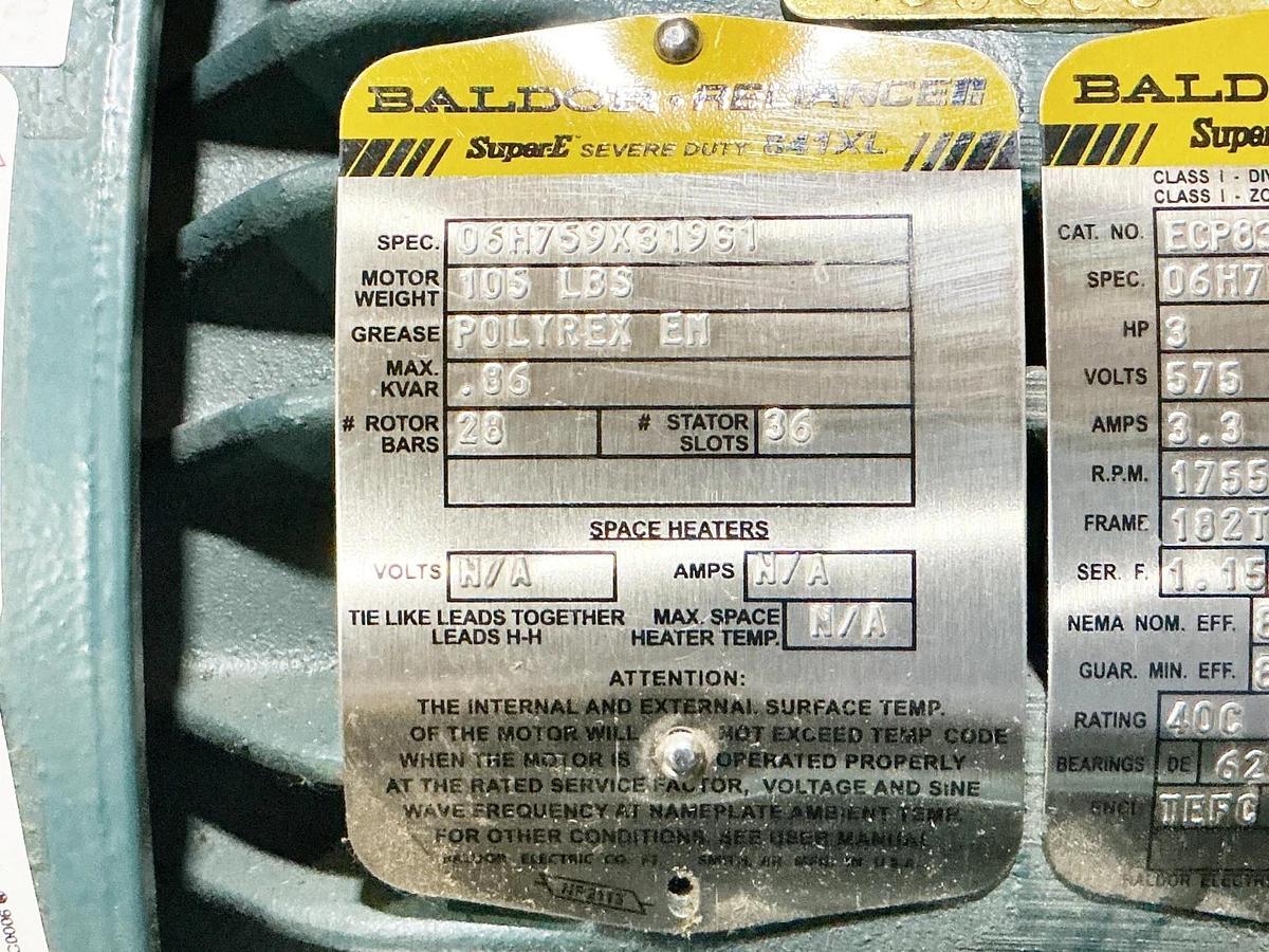 Used Baldor ECP83661T-5 Electric Motor 3HP 575V 3Ph 3.3A 1755RPM 06H759X31961