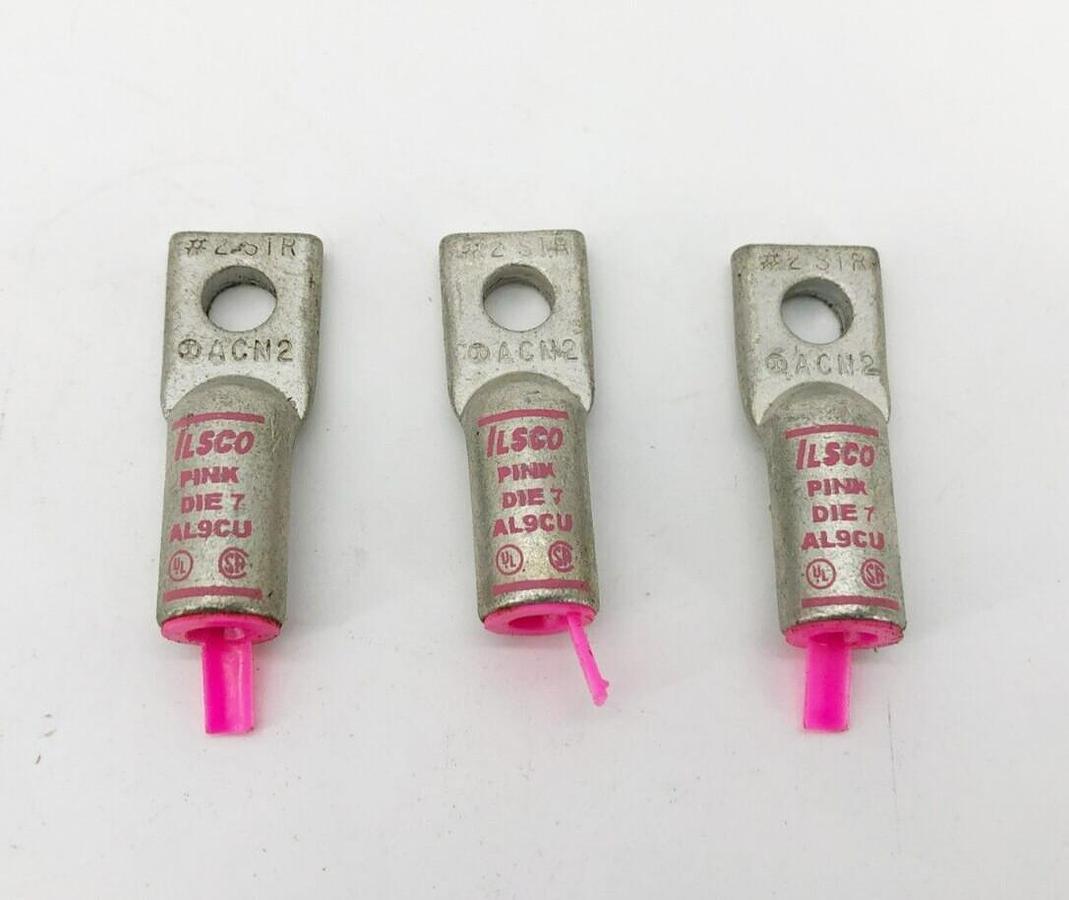 Lot of 3 New Ilsco ACN2 Compression Lugs #2 STR Pink Die 7 AL9CU