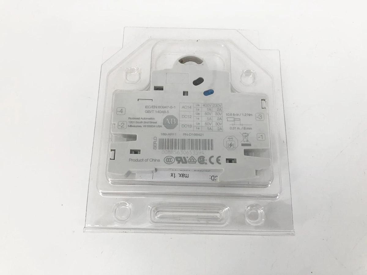 Lot of 2 New Allen Bradley 189-AR11 Ser. D Auxiliary Contacts 1NO/NC D166421