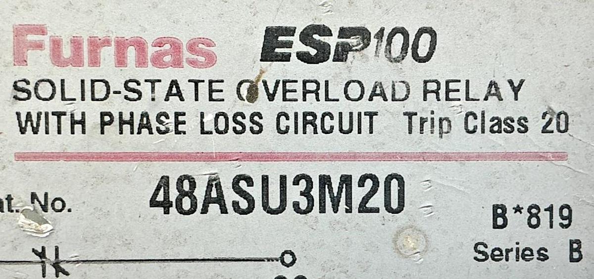 Used Furnas 48ASU3M20 Ser B Overload Relay Solid State 3PH 100-270FLA 600VAC 50/60HZ