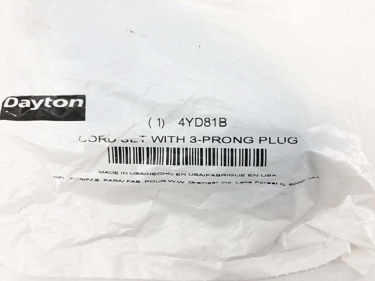 New Dayton 4YD81B Axial Fan Cordset 3-Prong 115V 72" 90° Head