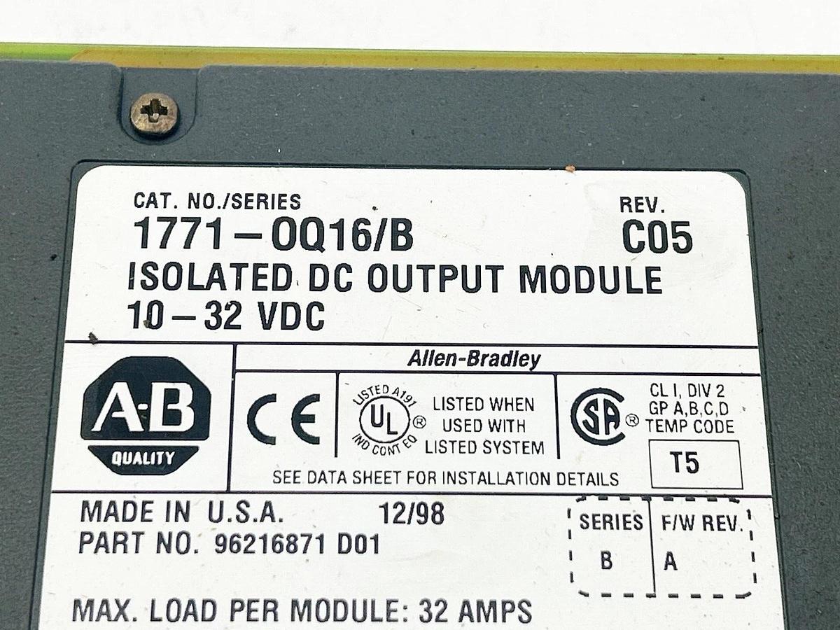 Used Allen Bradley 1771-OQ16/B Digital Output Module PLC 5 Isolated 16 Point 10-32VDC