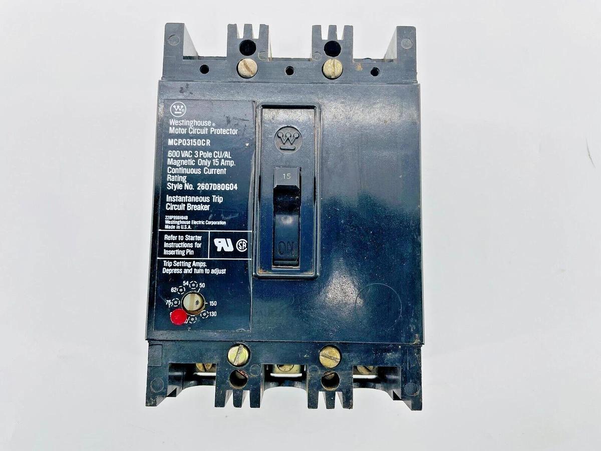 Used Westinghouse MCP03150CR Circuit Breaker Motor Protector 600VAC 3P 15A