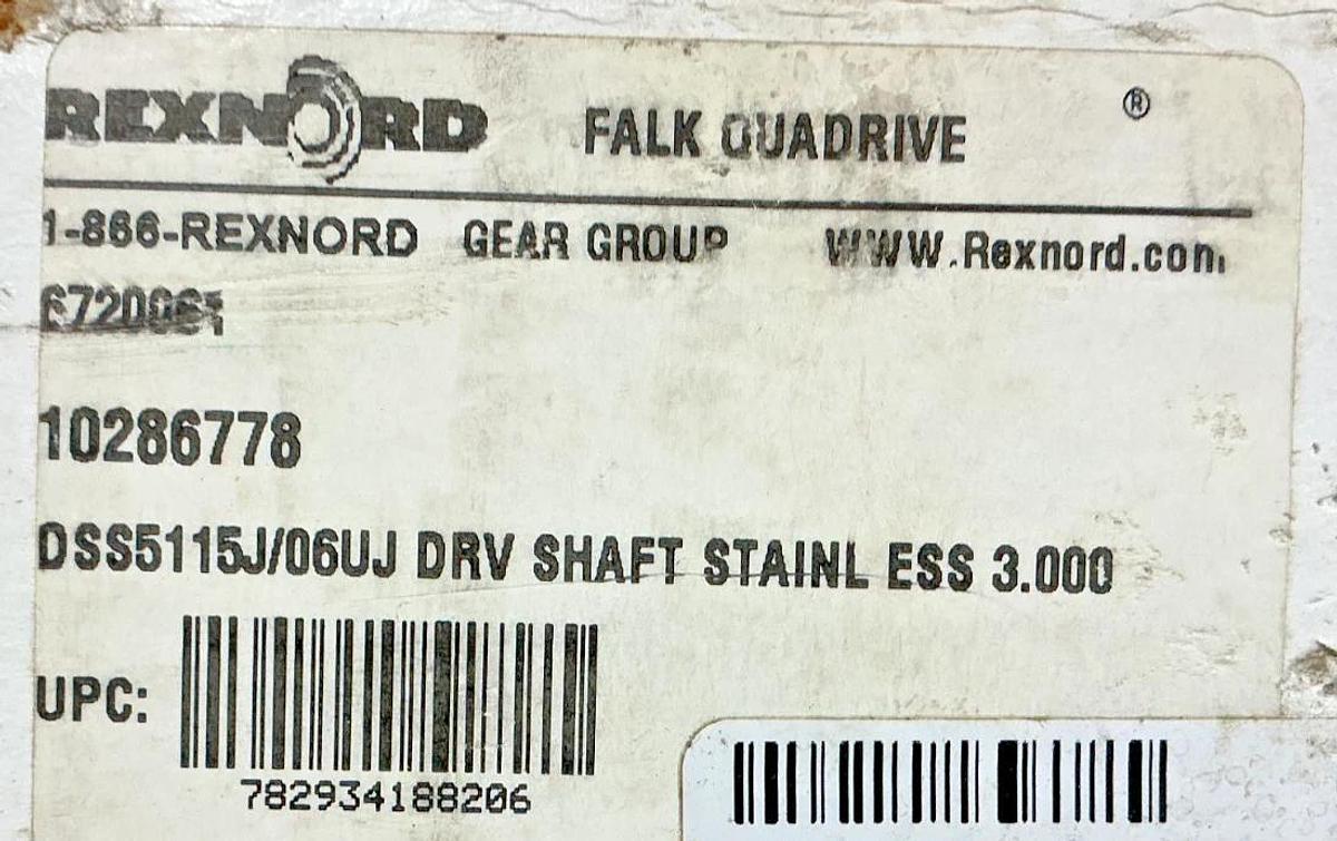 New Rexnord Falk 6720061 DSS5115J/06UJ SS Drive Shaft Ess 3.000 10286778