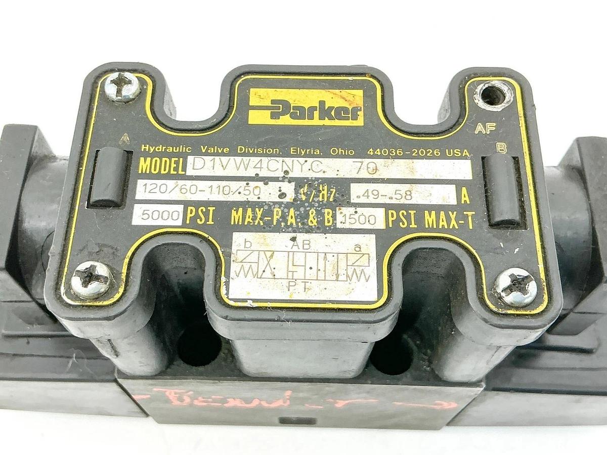 Used Parker D1VW4CNYC-70 Solenoid Valve 5000PSI ,58A 110/120V