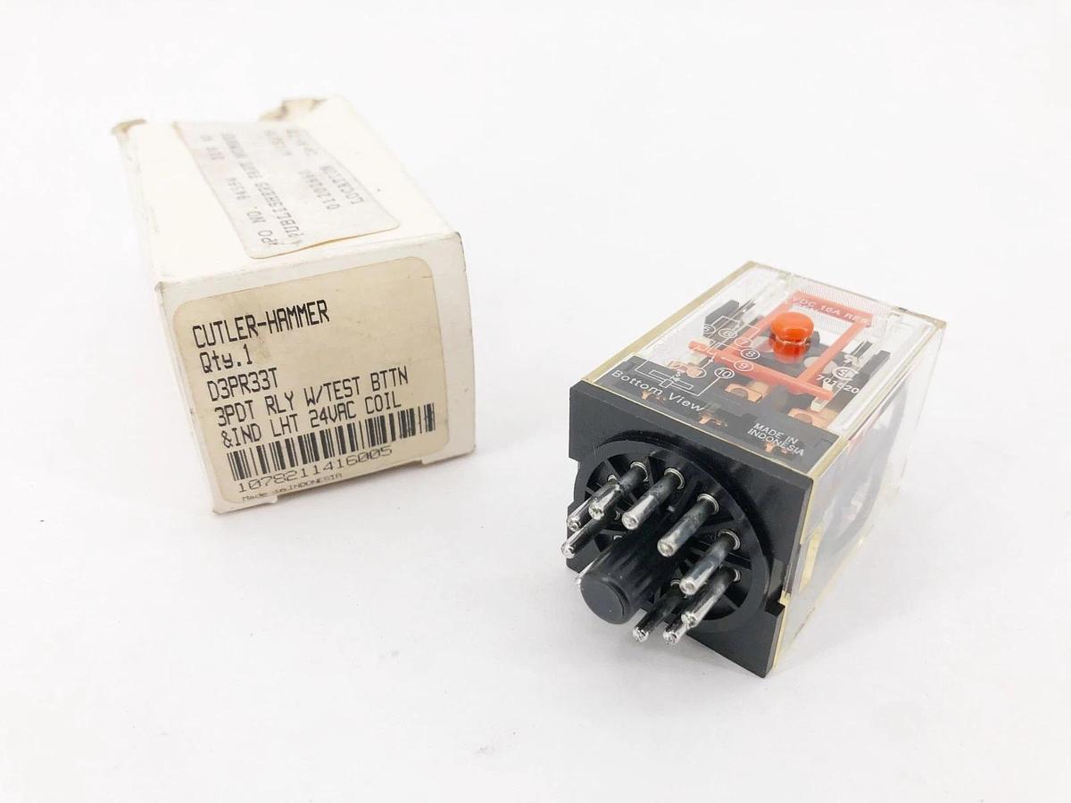New Cutler Hammer D3PR33T Relay 3PDT 24VAC w/ Test Button