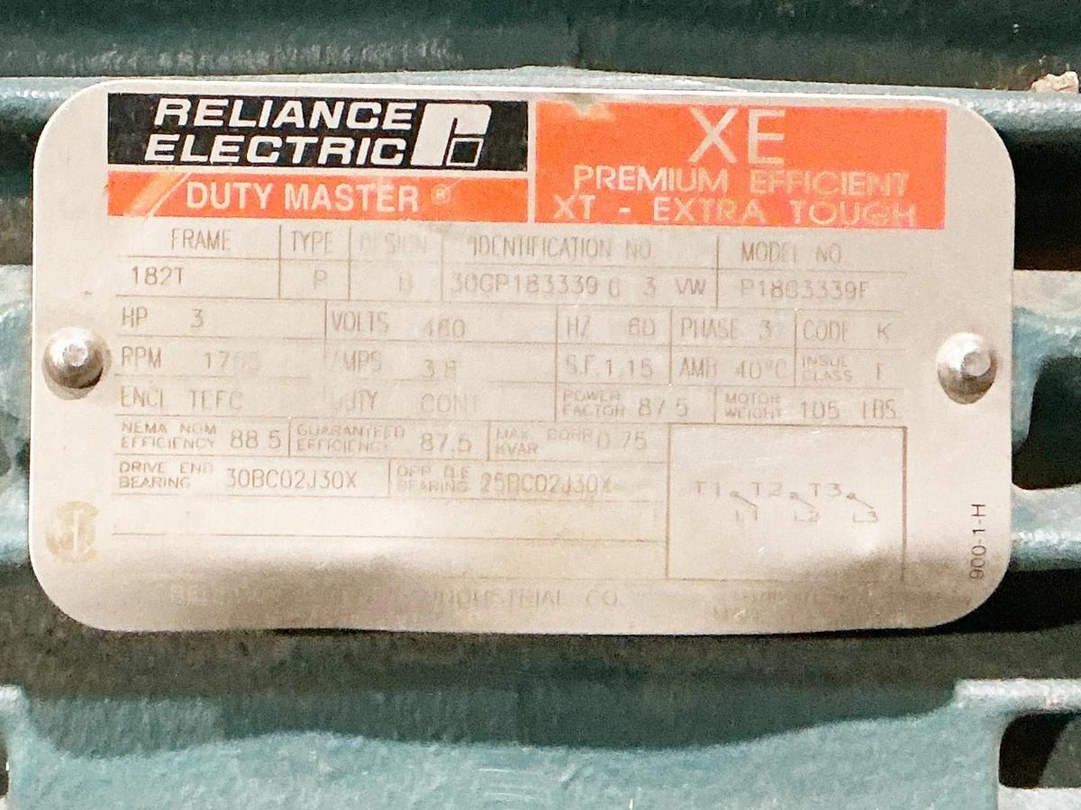 New Reliance 30GP183339 G 3 VW Electric Motor 460V 3HP 3.8A 1755RPM 182T Frame