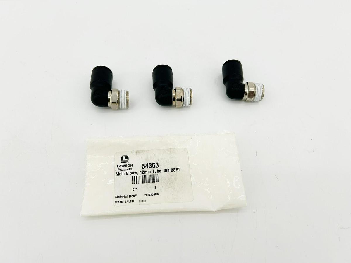 Lot of 3 New Lawson 54353 Male Elbows, 12mm Tube, 3/8 BSPT