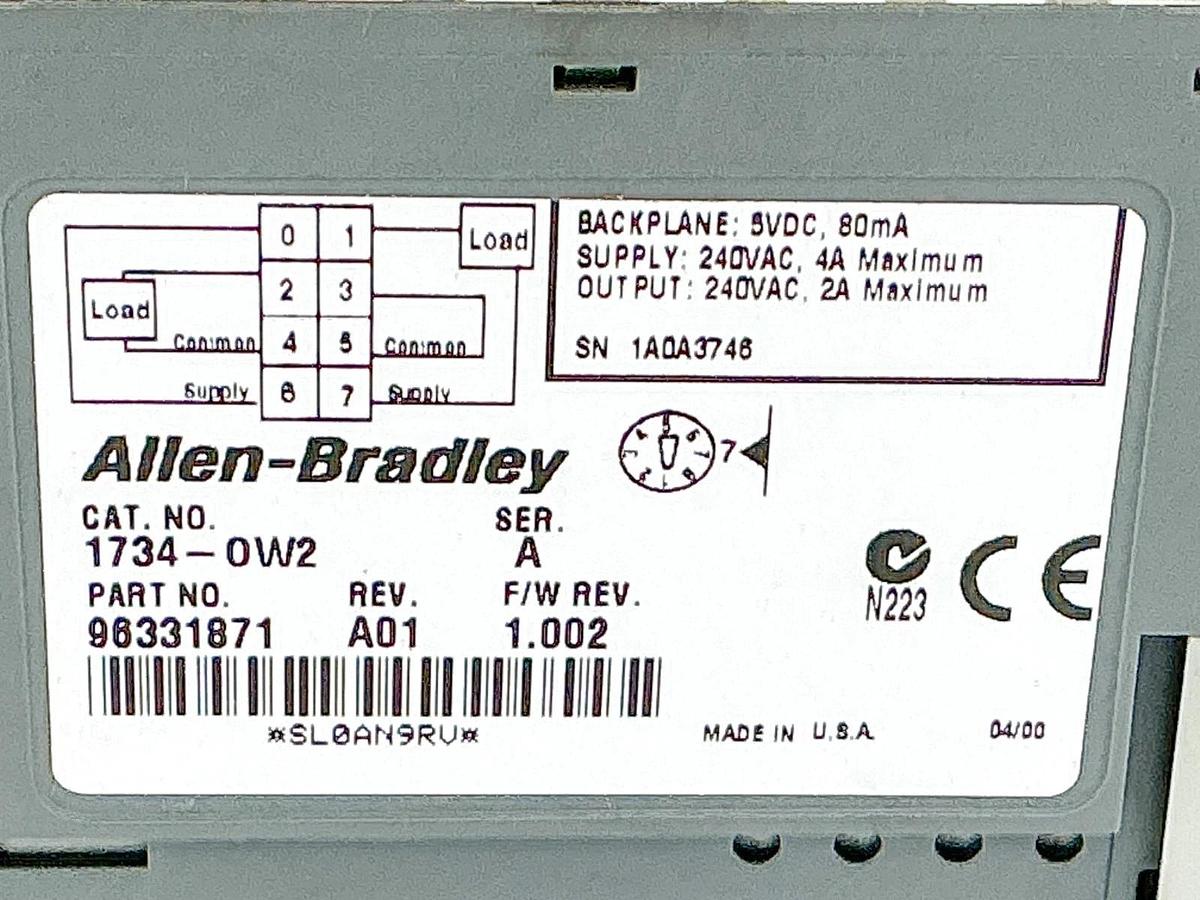 Used Allen Bradley 1734-OW2 I/O Relay Module 240V 4A Ser.A