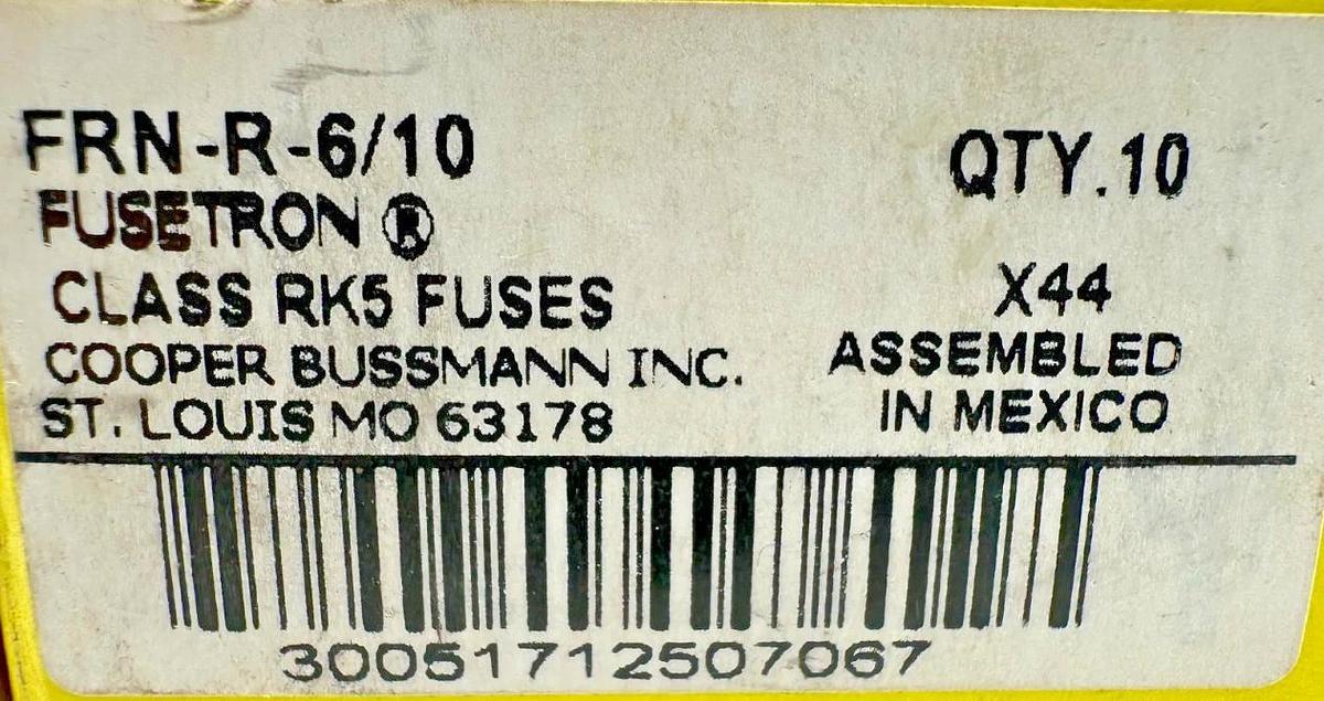 Lot of 10 New Bussmann FRN-R-6/10 Fusetron Class RK5 Fuse 6/10A 250V