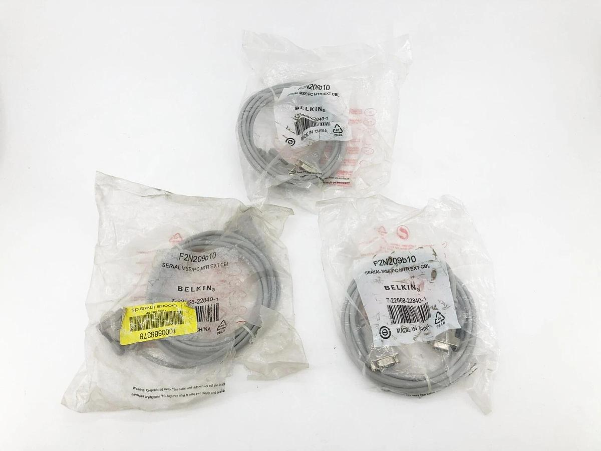 Lot of 3 New Belkin F2N209b10 Serial MSE/PC Extension Cables