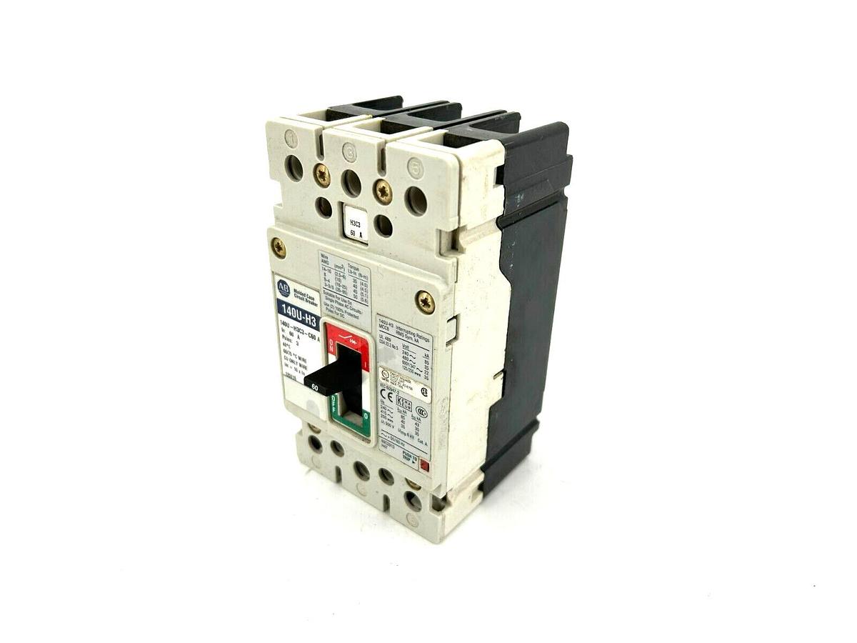 Used Allen Bradley 140U-H3C3-C60 Circuit Breaker, 60 A, 3 Pole,