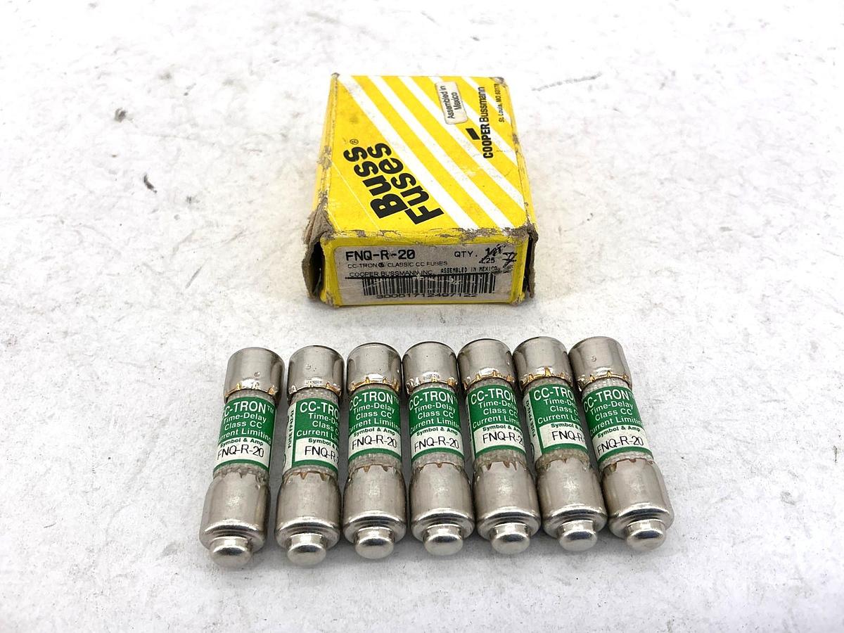 Lot of 7 New Bussmann FNQ-R-20 CC-Tron Time-Delay Class CC Fuse 20A 600V