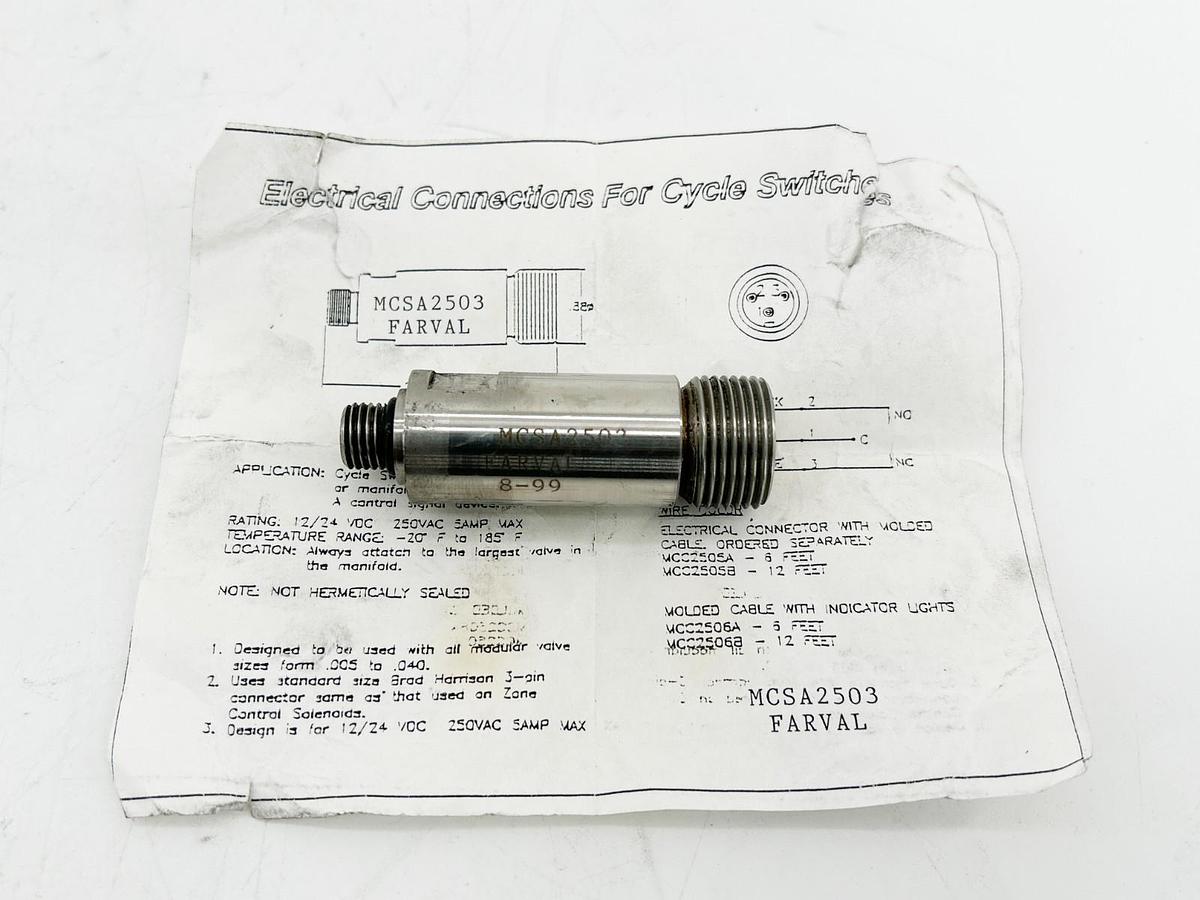New Farval MCSA2503 Electrical Connector for Cycle Switch 3P 24VDC - No Box