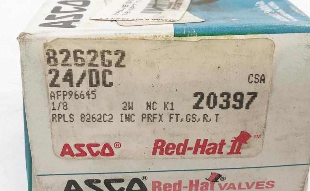 New Asco 8262G2 24VDC Solenoid Valve 1/2" NPT 2-Way NC