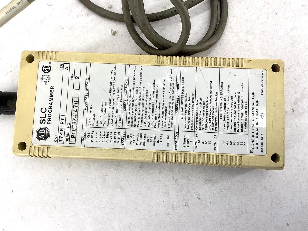 Used Allen Bradley 1745-PT1 Ser A SLC Programmer w/ 1745-C1 Ser B Interconnect Cable
