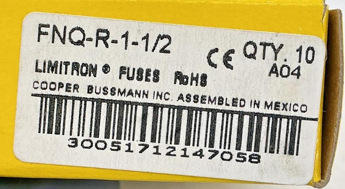 New Bussmann FNQ-R-1-1/2 Limitron Class CC Fuse 1-1/2A 600V Box of 10