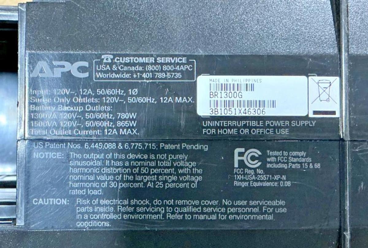 Used APC BR1300G Uninterruptible Power Supply 12A 120V 50/60HZ MISSING BATTERY