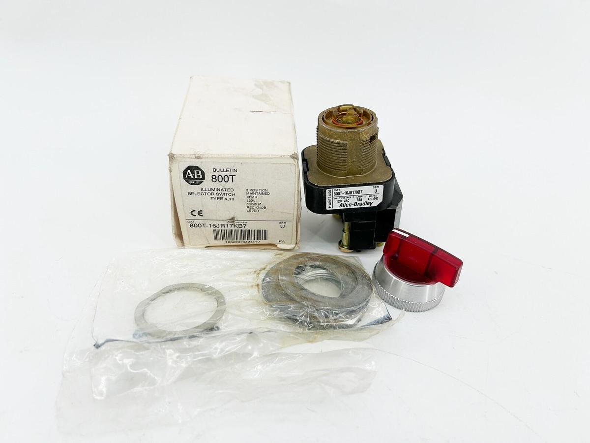 New Allen Bradley 800T-16JR17KB7 Selector Switch 30MM 3 POS Red Ser.U