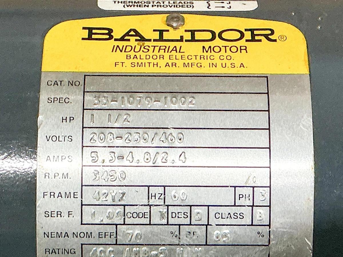 Used Baldor 33-1079-1002 Electric Motor 1-1/2HP 3PH 460V 3450RPM