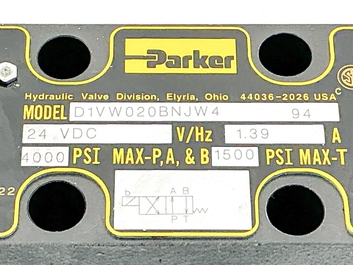 New Parker D1VW020BNJW4-94 Hydraulic Control Valve 4000PSI 24VDC 1.39A