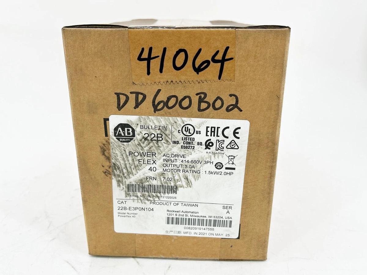 Used New Allen Bradley 22B-E3P0N104 AC Drive Powerflex 3PH 3A 1.5KW 2HP 660V