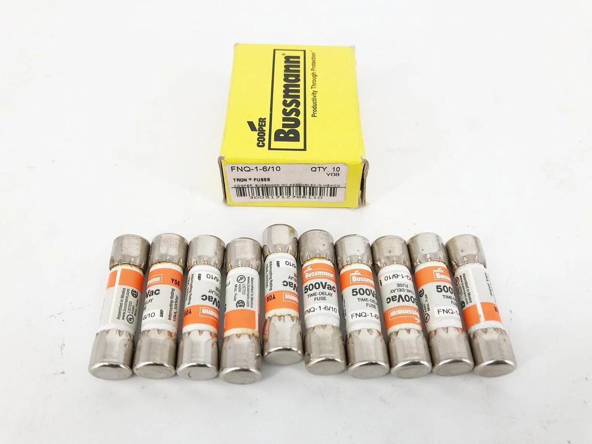 Box of 10 New Bussmann FNQ-1-6/10 Time-Delay Fuses 1-6/10A 500V