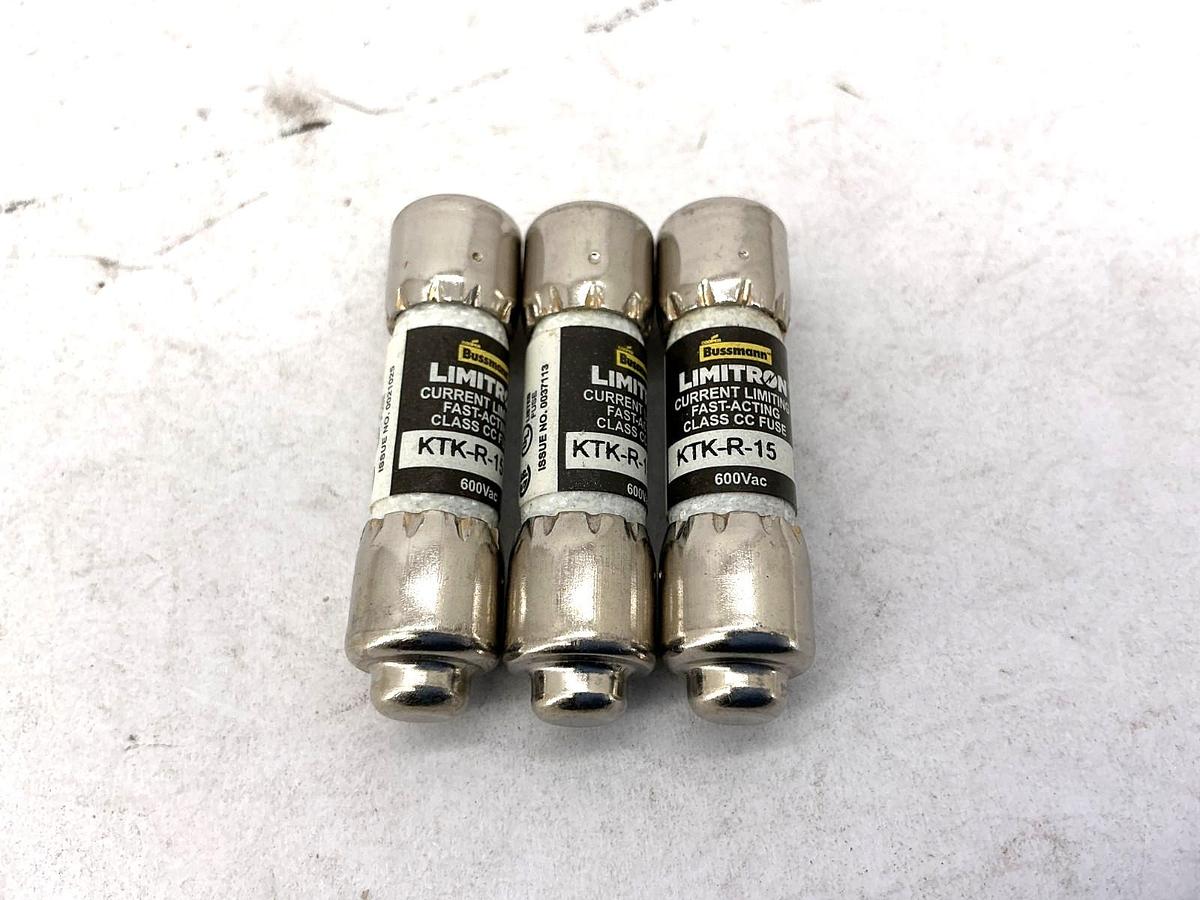 Lot of 3 New Bussmann KTK-R-15 Limitron Current-Limiting Class CC Fuse 15A 600V