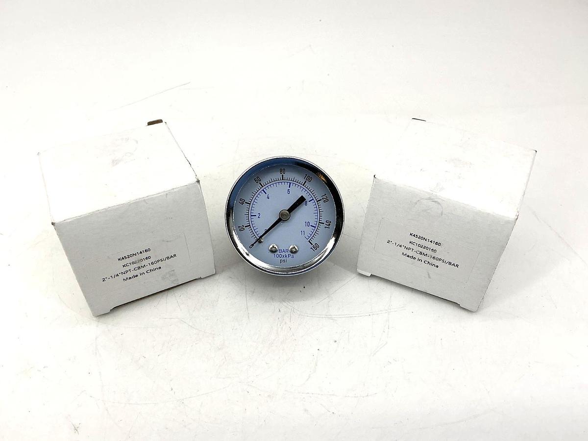 Lot of 2 New K4520N14160 Pressure Gauge 2"-1/4"NPT-CBM-160PSI/BAR KC10220160