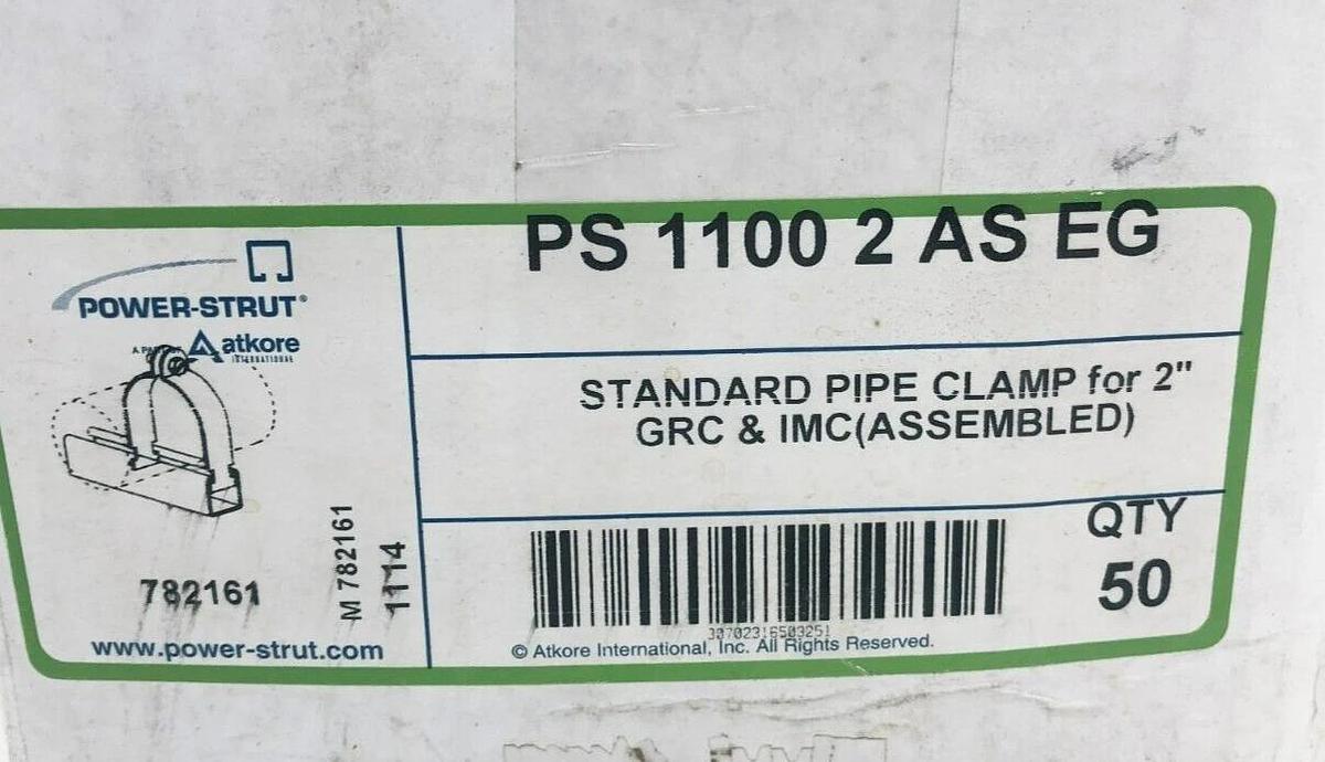 Box of 50 New Power-Strut PS-1100-2-AS-EG Conduit Clamps 2" 782161