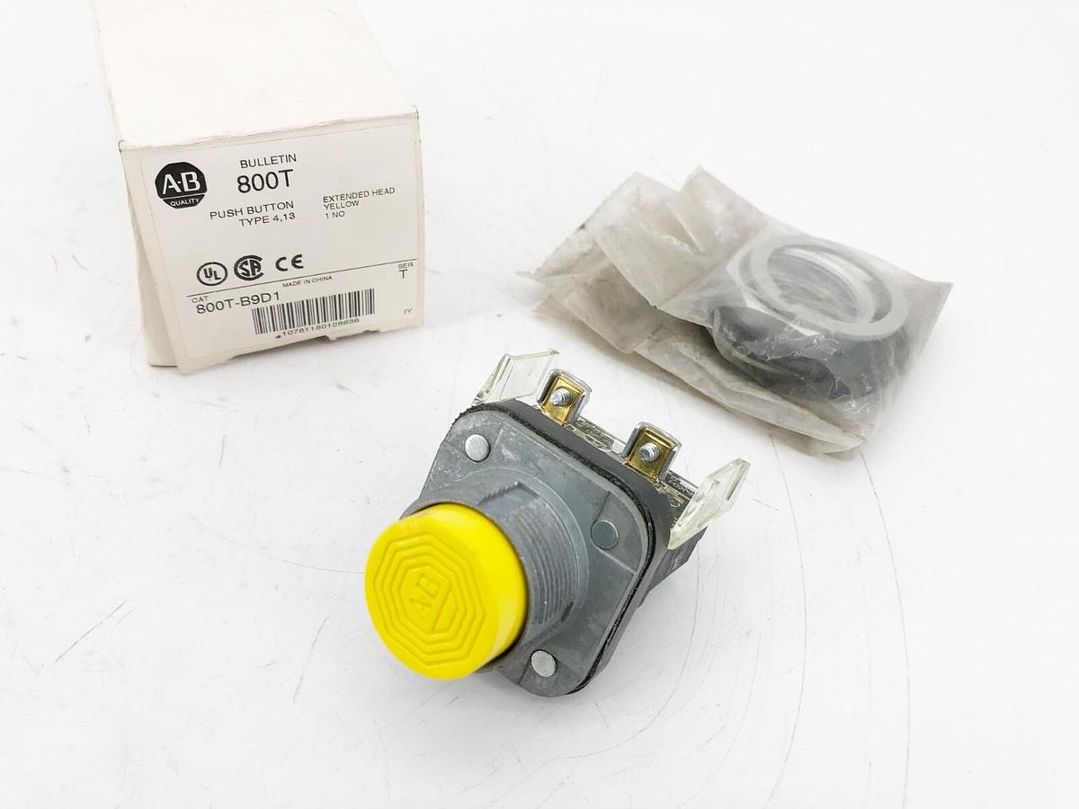 New Allen Bradley 800T-B9D1 Ser. T Yellow Extended Head Pushbutton
