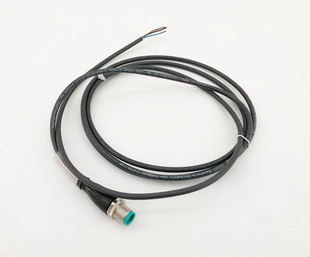 Lot of 2 New Pepperl + Fuchs V1S-G-BK2M-PUR-U Cordsets M12 Female Straight 4-Pin