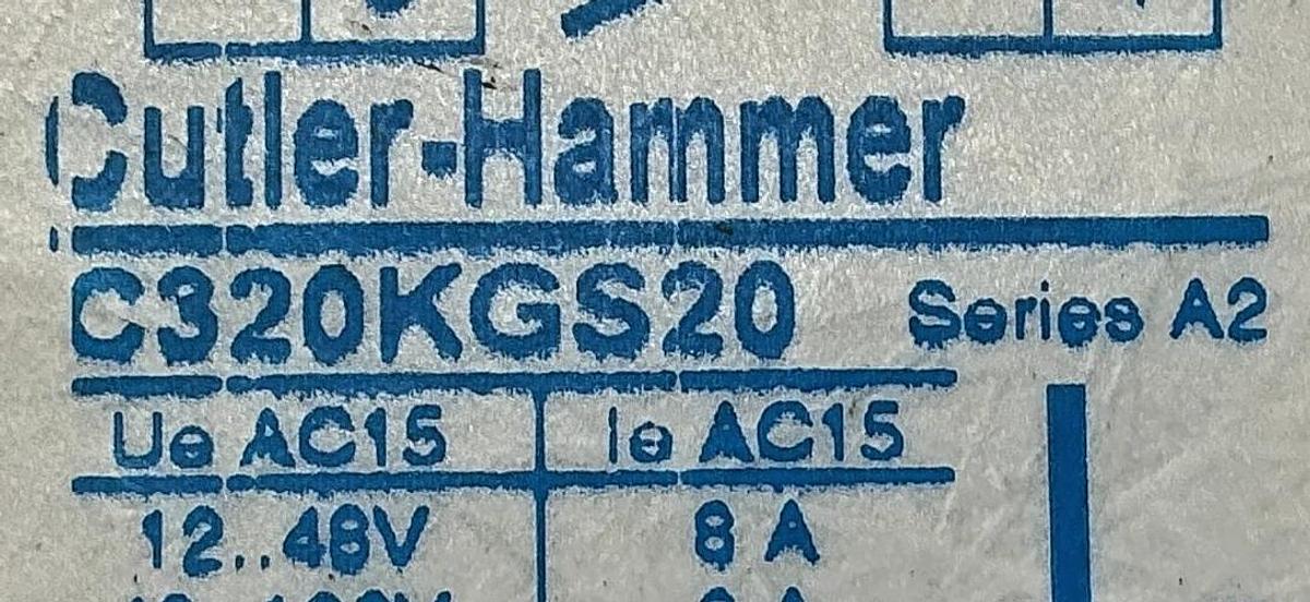 Used Cutler-Hammer C320KGS20 Ser A2 Auxiliary Contact Block 1NO 10A 600VAC
