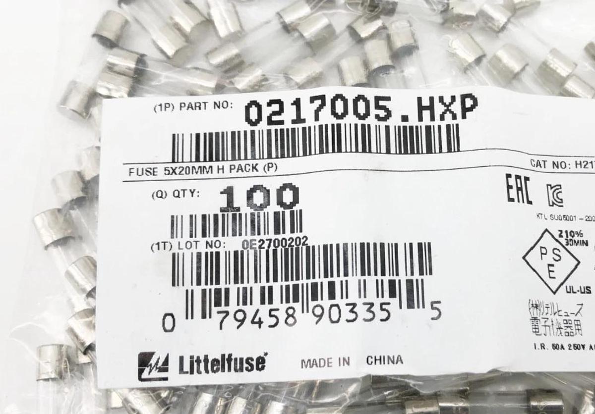 Box of 100 New Littelfuse 0217005.HXP Fast-Acting Cartridge Fuses 5A 5x20mm