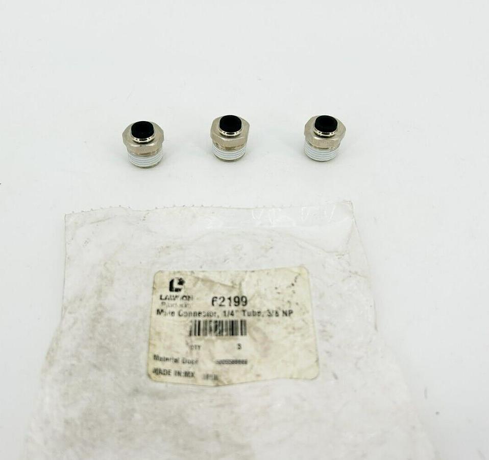 Lot of 3 New Lawson 62199 Male Connectors, 1/4" Tube, 3/8 NP