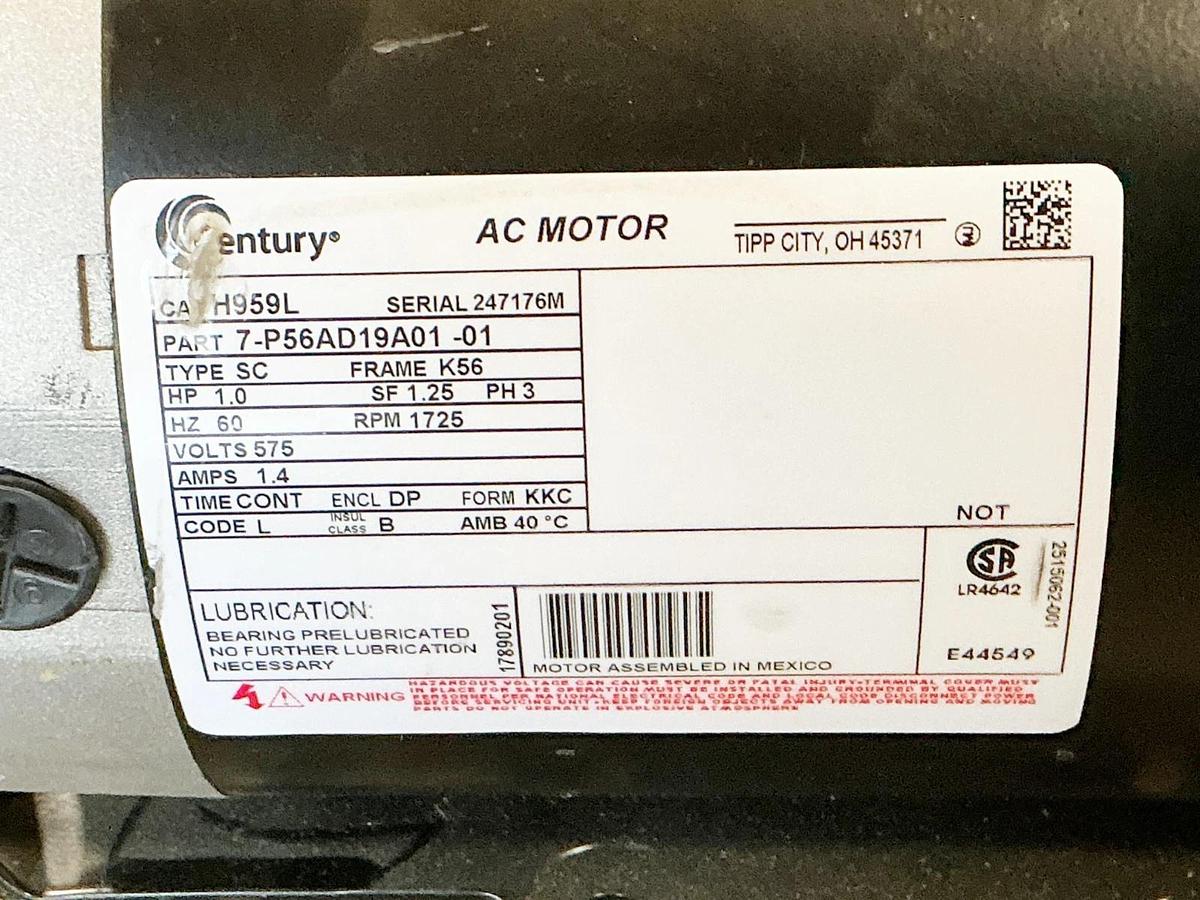 New Century H959L Electric Motor 1HP 575V 1.4A 1725 RPM 3PH 7-P56AD19A01-01