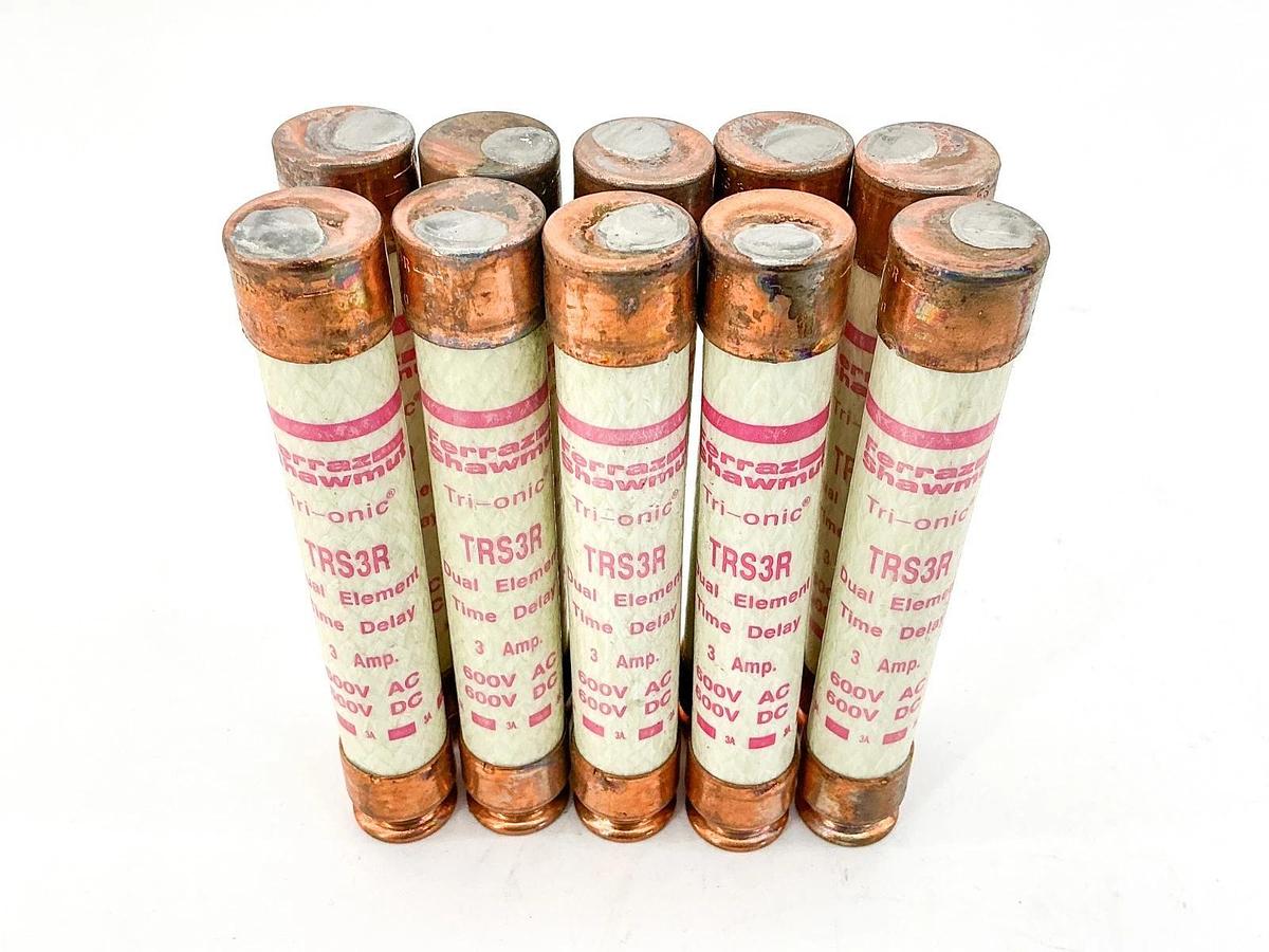 New Box of 10 Ferraz Shawmut TRS3R Dual Element Time Delay Fuse 3A 600V