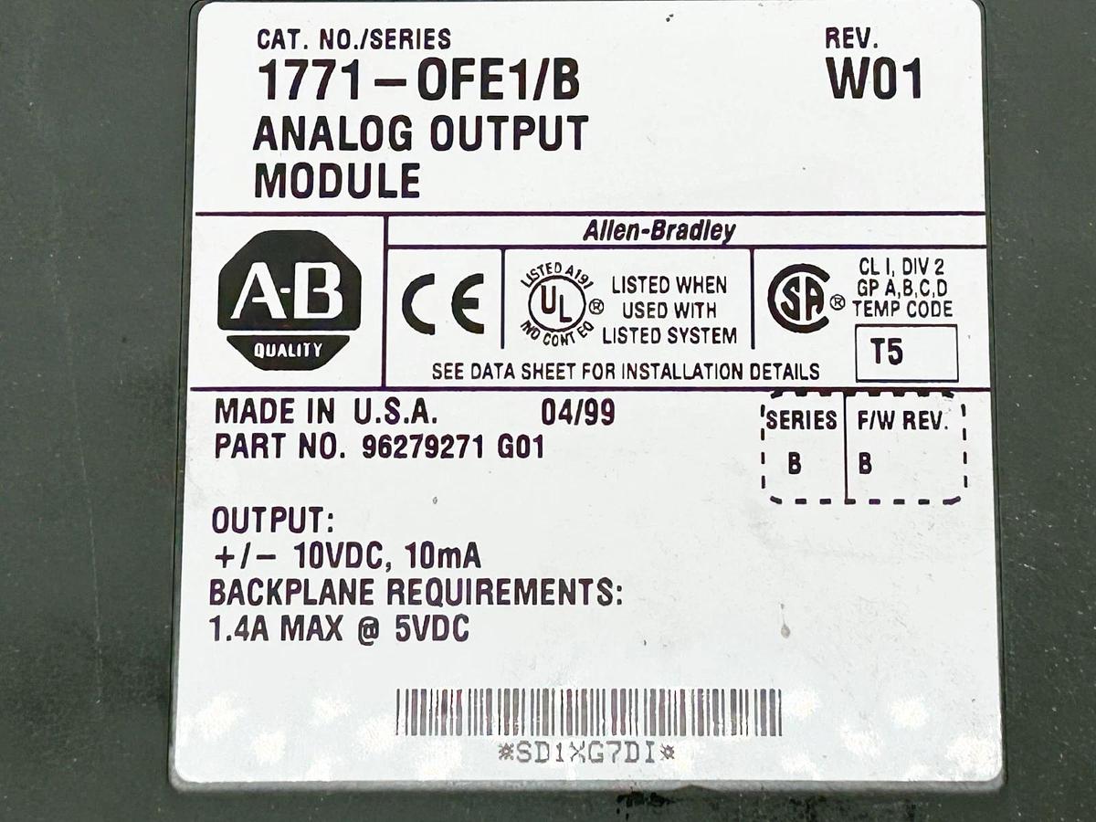 Used Allen Bradley 1771-OFE1/B Analog Output Module PLC-5 4 Point 12 Bit