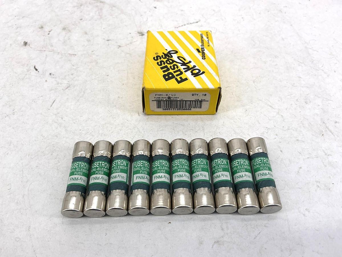New Bussmann FNM-6/10 Fusetron 250Vac Fuse 6/10A 250V Box of 10