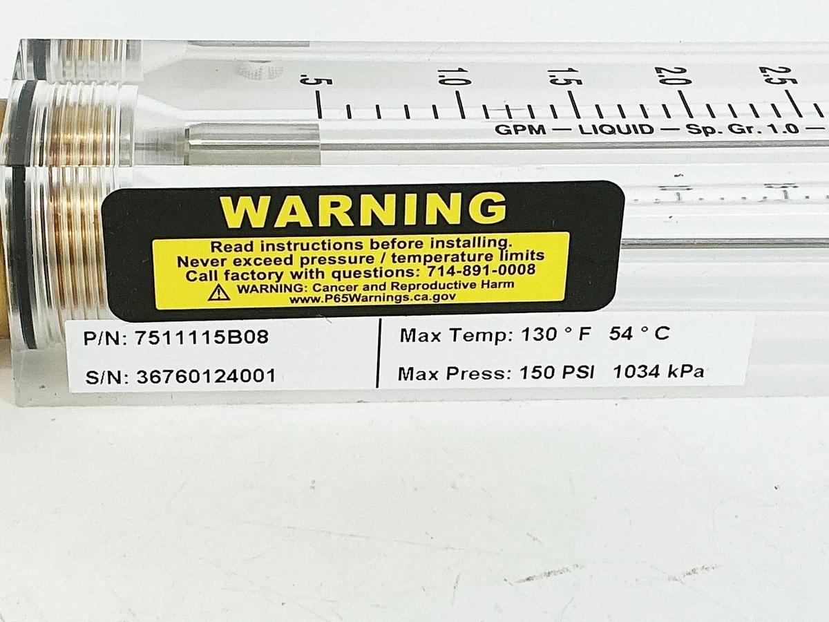 New King Instrument Co. 7511115B08 Flow Meter 150PSI 5GPM 1/2" NPT