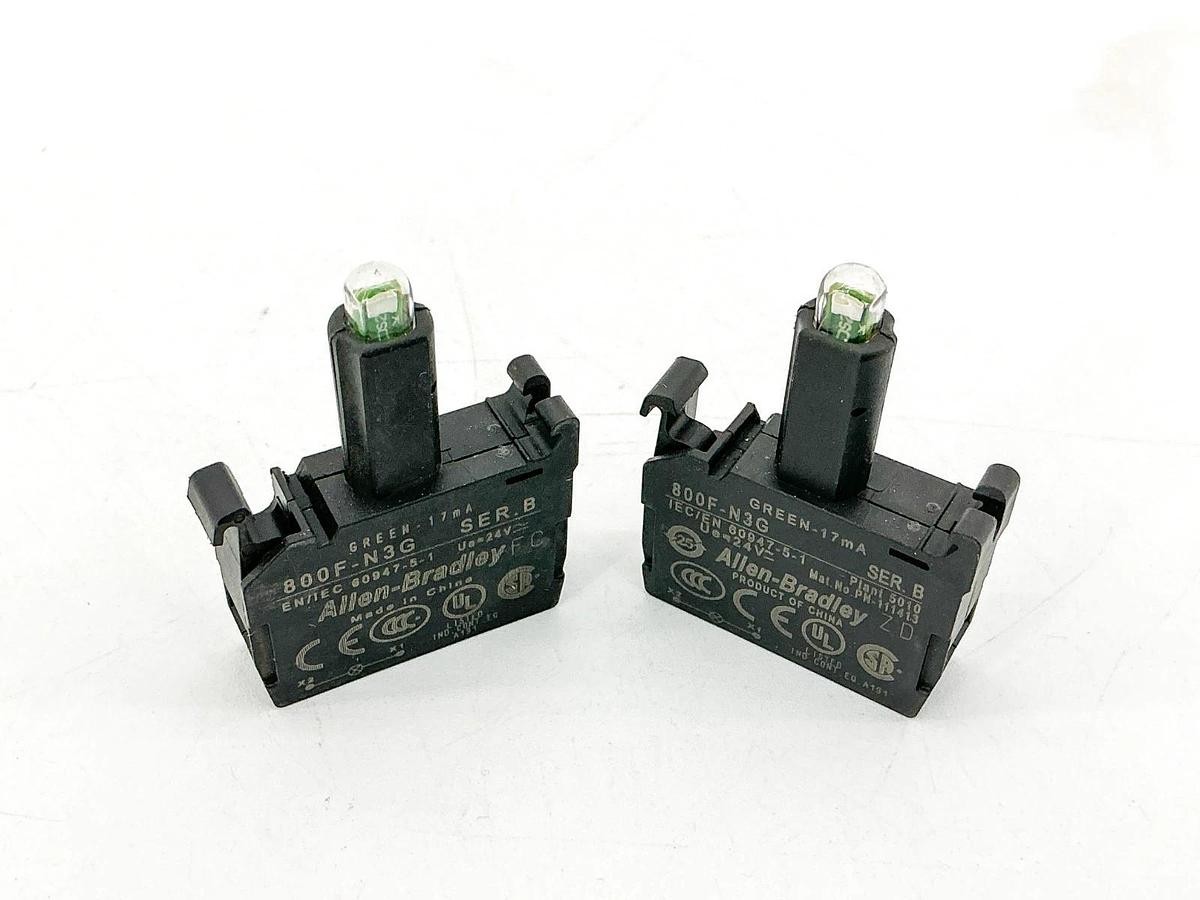 New Lot of 2 Allen Bradley 800F-N3G LED Light Module 24V Ser.B - No Box