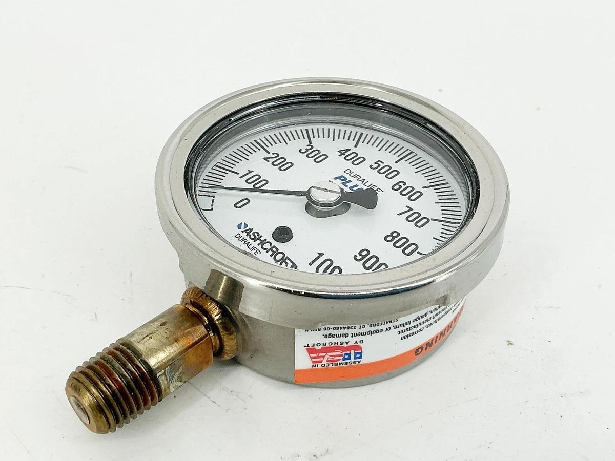 New Ashcroft 25-1009-AW-02L-1000#-XLL Pressure Gauge 2-1/2" 100PSI 316 Tube