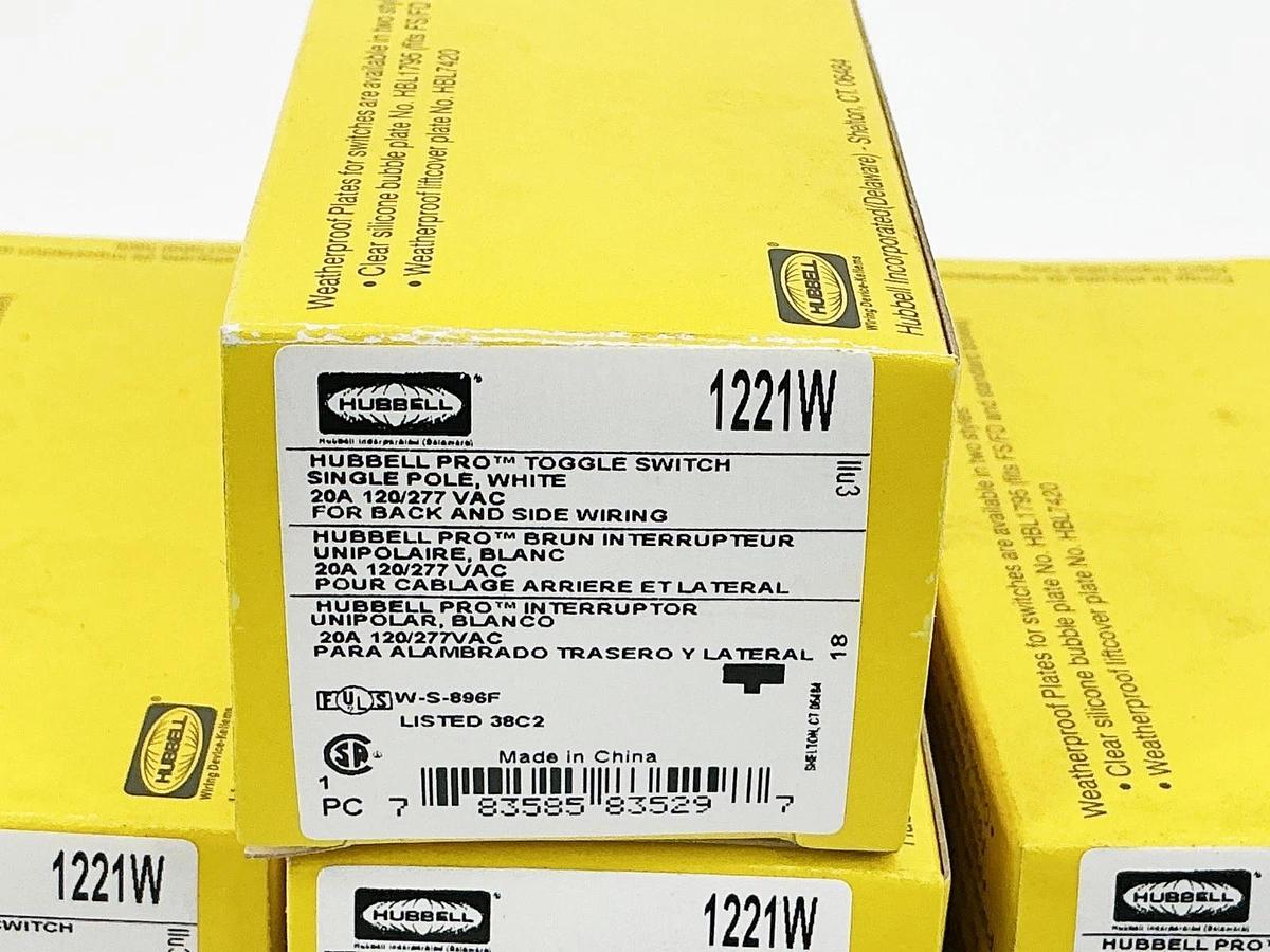 New Box of 7 Hubbell 1221W Toggle Light Switch 20A 277Vac