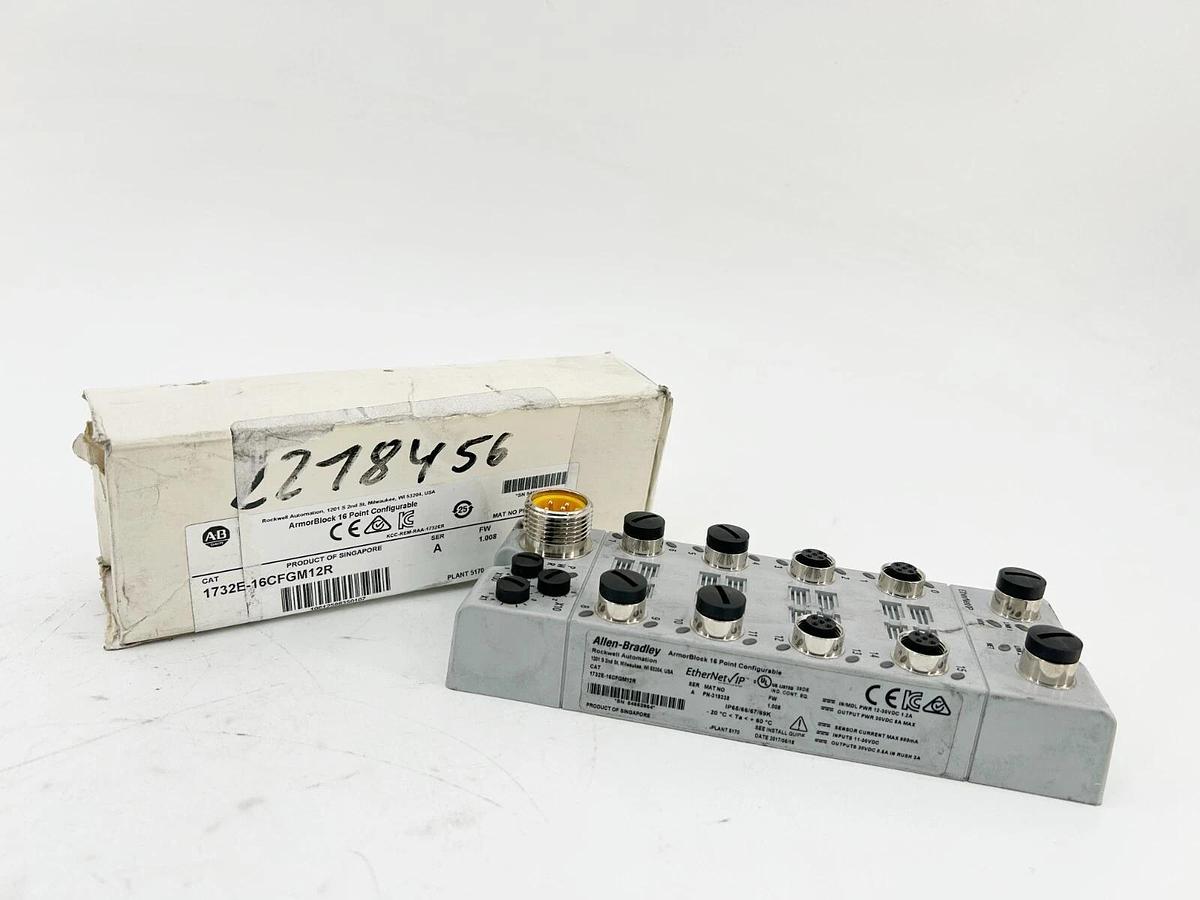 New Allen Bradley 1732E-16CFGM12R I/O Module 16 Point 24VDC Ethernet M12