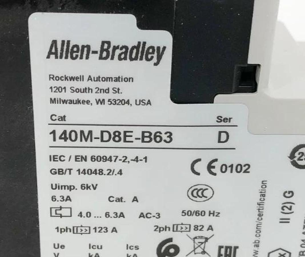 New Allen Bradley 140M-D8E-B63 Ser. D Motor Protector Breaker 4-6.3A